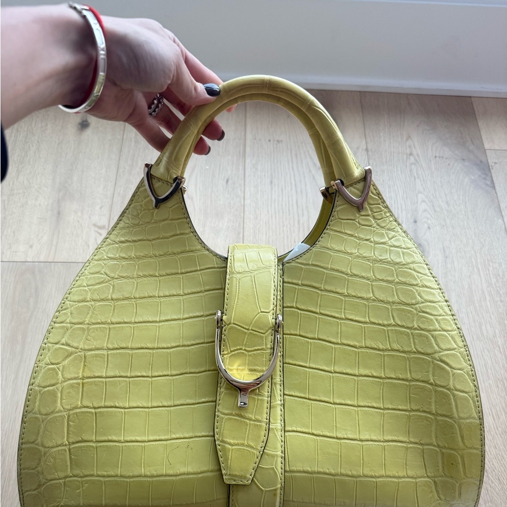 Yellow EXOTIC Croc GUCCI bag  Top-Handle Tote - Women Bags - Picture 4 of 7